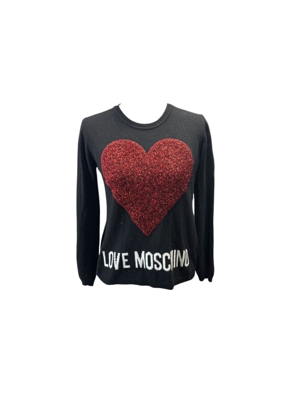 Women's Love Moschino Crew Neck Sweater S Black with Red Heart